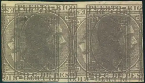 1882, 20 C. Alfonso XII. imperforated pair with inverted double print. Unused, no gum