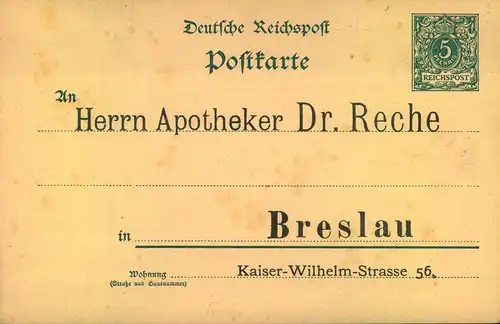 1885/1905 (ca.), Ganzsachenkarten mit privatem Zudruck "Dr. Reche, Breslau"