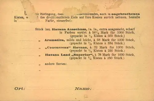 1885/1905 (ca.), Ganzsachenkarten Cigarrenbestellung, "Hammerschlag, Bremen", Tabak, tobacco