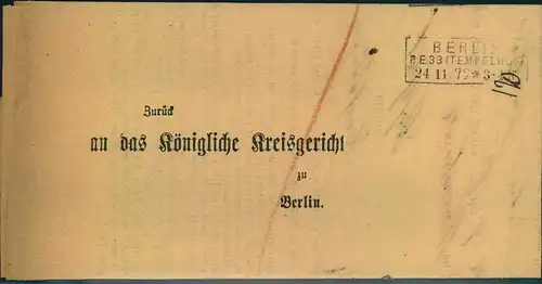 1879, guter klassischer Berlinstempel "BERLIN P.E. 33 TEMPELHOF (KBHW 556 b -300 P.) auf Insinuationsdok.