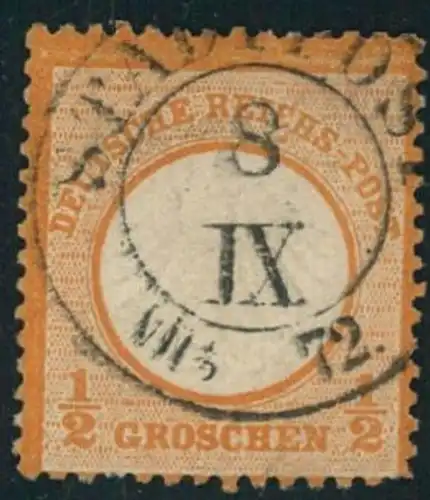 1872, STADTPOST VII. (Dresden) in schwarz nachverwendet auf 1/2 Groschen gr. Brustschild
