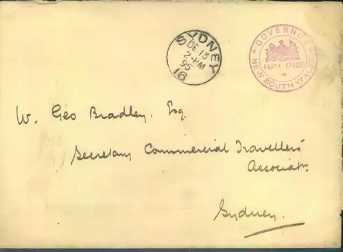 1895, Gouvernment letter in SYDNEY with decorative imprint on back.