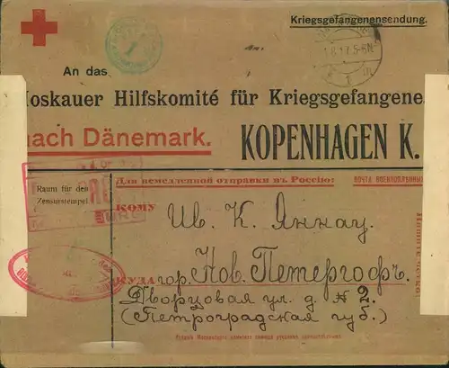 1917, Kriegsgefangenensendung eines russischen Soldaten im Offlag Magdeburg m. Zensur über das Hilfskomité in Kopenhagen