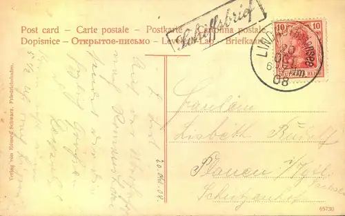 1908, Postkarte "Gruß vom Bodensee" ab LINDAU mit Ra "Schiffsbrief"