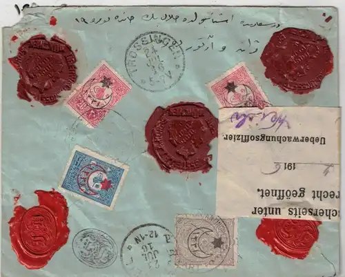 1916, sealed letter from CONSTANTINOPLE, value declared "Fr. 925" with K,u,K, and Munich (MÜNCHEN) censor to Trossingen