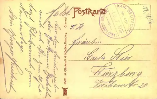 1916, MARINESCHIFFSPOST, Ansichtskarte von Borkum "MSP No. 401", Depotdampfer "Mainz"