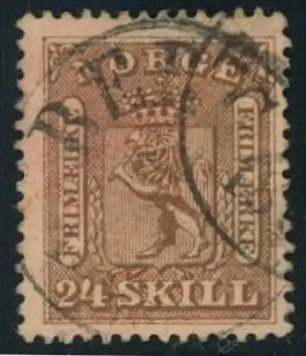 1863, 24 Skilling Wappenlöwe gestempelt BERGEN - Michel Nr. 10