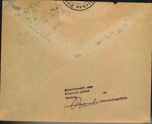 1914, ZENSUR: Brief aus Norwegen mit Zensurstempel und Unterschrift sowie Verschluss "Kaiserlliches Postamt Hamburg 1"