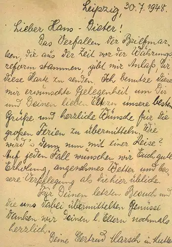 1948, 10-fach-Frankatur von "LEIPZIG 30.6.48" unter Einrechnung der 10 Pfg. Ziffer Gazsachenkarte