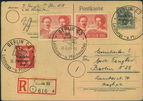 1949, HUNDE; DOG; CHIEN, R-Karte mit Osnerstempel "BERLIN C 2 Leistungs- und Pfostenschau"