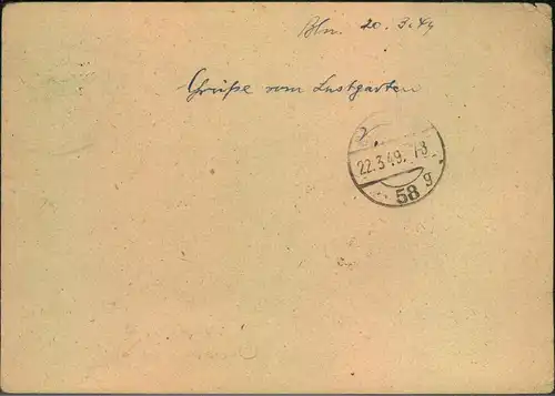 1949, HUNDE; DOG; CHIEN, R-Karte mit Osnerstempel "BERLIN C 2 Leistungs- und Pfostenschau"