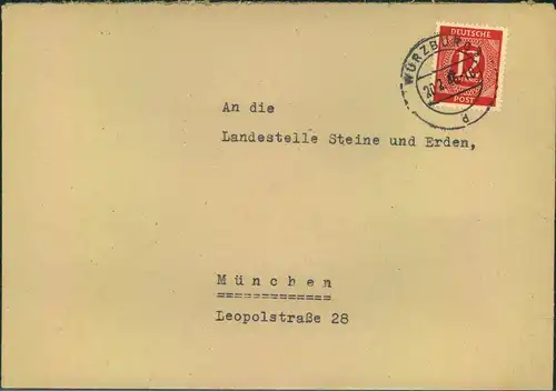 1946, 12 Pfg. karmin in Frühverwendung auf Fernbrief ab "WÜRZBURG 20.2.46" - 919
