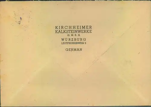 1946, 12 Pfg. karmin in Frühverwendung auf Fernbrief ab "WÜRZBURG 20.2.46" - 919