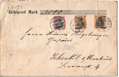 1913, Wertbrief über 3.000,- Mark ab DORTMUND mit Germania Frankatur