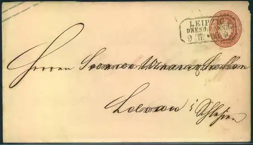 1865, 3 Ngr. Ganzschenumschlag mit 8-eck-Stempel "LEIPZIG DRESD: BAHNH."