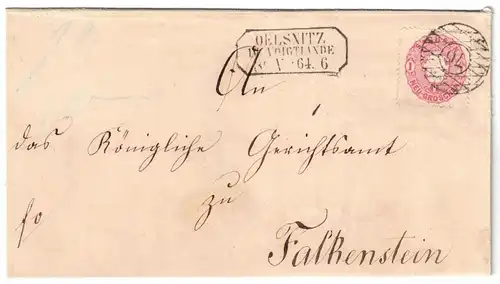 1861, 1 Ngr. Wappen GSU ab "OELSNITZ IM VOGTLANDE mit Nummernstempel "76"