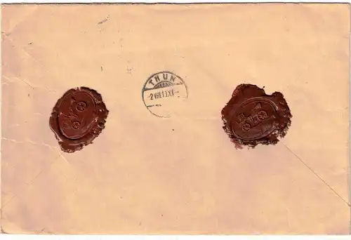 1910, Auslands- Wertbrief über 550,- Mark ab AACHEN nach Thun, Schweiz mit Germaniafrankatur