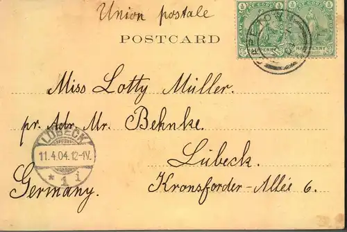 1904, picture postcard from CAPETOWN to Lübeck, Germany