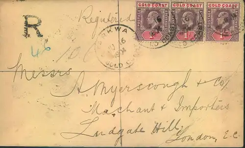 1904, registered letter from TARKWA to London