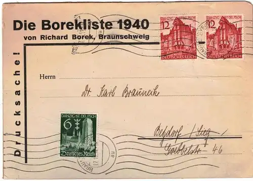 1939, Adressteil einer schweren Drucksache (30 Pfg. Porto) mit Rollstempel "BRAUNSCHWEIG 7.11.39" - Michel 714/15