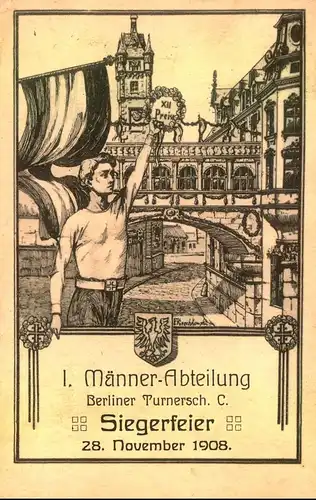 1908, Männerabteilung der Berliner Turnerschaft, SIEGESFEIER, gelaufen ab BERLIN 42