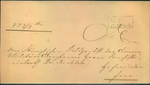 1889, Militärpostbrief 3. Armee-Corps mit seltenem Stempel " M.P. 17/7 89" und "M.P." Ankunftsstempel