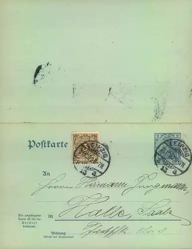 1902, 31.12., 3 Pfg. Krone/Adler aus 2 Pfg. Germania Doppelkarte blanko gestempelt vom letzten Tag