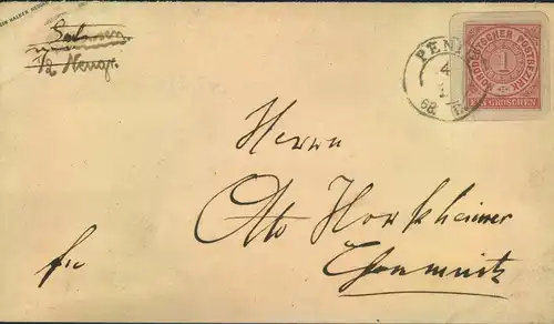 1868, 4.1., Aufbauchganzsache SACHSEN 1 Gr. auf 1/2 Ngr. Sachsen be PENIG - Sehr frühe Verwendung