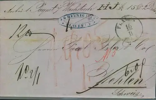 1860, Paketbegleitung aus PLAUEN nach Wohen, Schweiz
