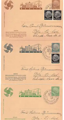 1940, drei Privatpostkarten zur "1. Briefmarkenausstellung der Ortssammlergruppe Berlin-Schöneberg"