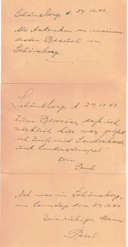 1940, drei Privatpostkarten zur "1. Briefmarkenausstellung der Ortssammlergruppe Berlin-Schöneberg"