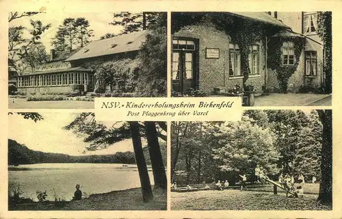 1938, "NSV-Kindererholungsheim Birkenfeld", 4-Bildkarte gelaufen mit PSt II-Stempel "Plaggenkrug über Varel (Oldenburg)