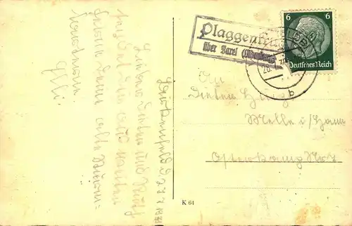 1938, "NSV-Kindererholungsheim Birkenfeld", 4-Bildkarte gelaufen mit PSt II-Stempel "Plaggenkrug über Varel (Oldenburg)