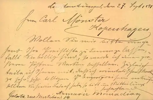 1891, INCOMING MAIL, stationery card from "CONSTANTINOPEL DEUTSCHE POST" to Kopenhagen