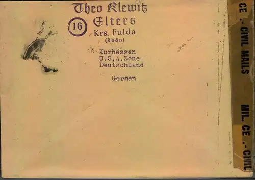 1947, Auslandbrief in MiF ab FULDA nach CHILE. Seltene Destination!