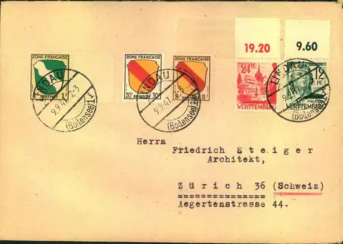 1946/47, 10 Auslandsbriefe mit portogerecht mit 75 Pfg., viele MiF Allg. Asbage - Länder