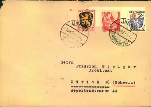 1946/47, 10 Auslandsbriefe mit portogerecht mit 75 Pfg., viele MiF Allg. Asbage - Länder