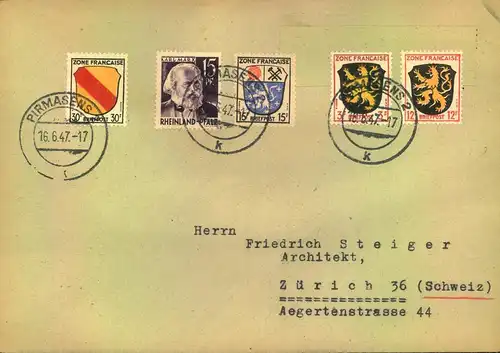 1946/47, 10 Auslandsbriefe mit portogerecht mit 75 Pfg., viele MiF Allg. Asbage - Länder