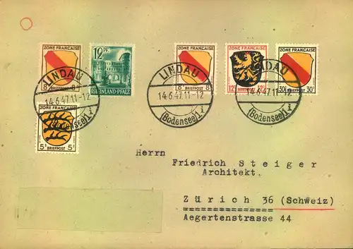 1946/47, 10 Auslandsbriefe mit portogerecht mit 75 Pfg., viele MiF Allg. Asbage - Länder