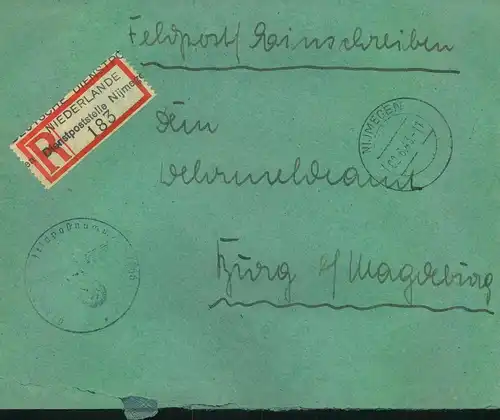 1943, DEUTSCHE DIENSTPOST NIEDERLANDE -R-Brief, NILMEGEN