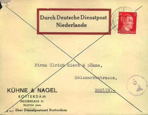 1943, DEUTSCHE DIENSTPOST NIEDERLANDE -Geschäftsbrief, ROTTERDAM