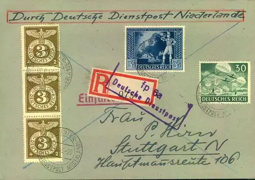 1943, DEUTSCHE DIENSTPOST NIEDERLANDE - Einschreiben DEVENTER