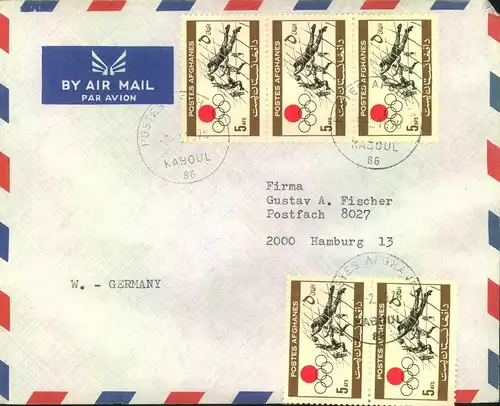 1871/1986, 5 airmail covers with attractive multiple franking from German embassy in KABOUL