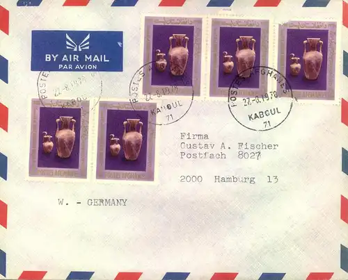 1871/1986, 5 airmail covers with attractive multiple franking from German embassy in KABOUL