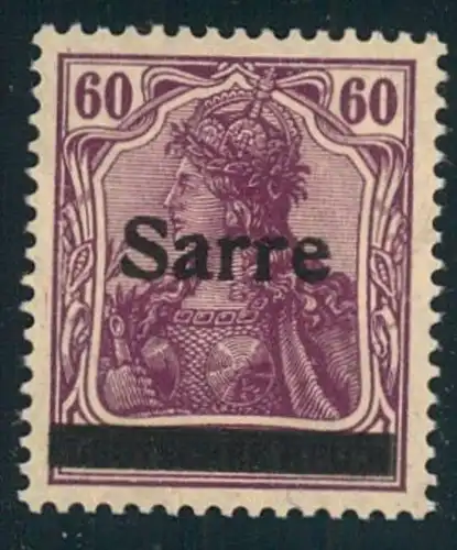 1920, 60 Pfg. Germania "Sarre" rotlila sauber entfalzt, doppelt geprüft Burger BPP