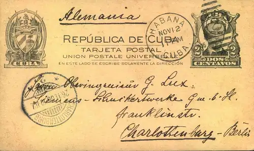 1906, 2 Cent. stationery card from HABANA to Berlin-Charlottenburg
