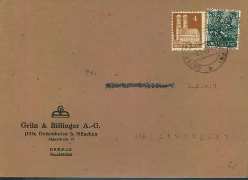 1948, 9.9., Seltene Mischfrankatur Bauten - Netzaufdruck, Fernbrief ab DEISENHOFEN