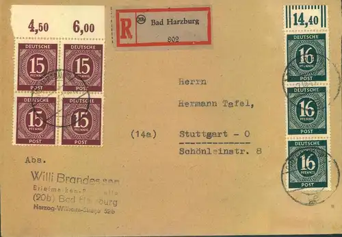 1947, Einschreiben ab BAD HARZBURG Oberränder, siehe Foto
