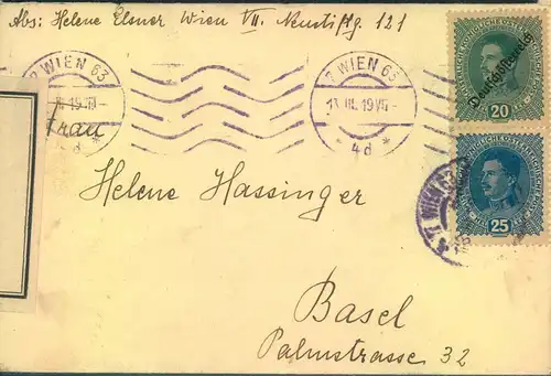 1919, Auslandsbrief mit interessanter Kombination mit und ohne Überdruck "Deutschösterreich