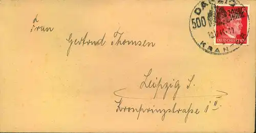 1943, Fernbrief mit Sonderstempel "500 Jahre Krantor"